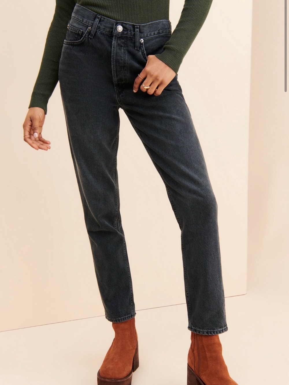 AGOLDE Fen High Rise tapered jeans grey button fly 32